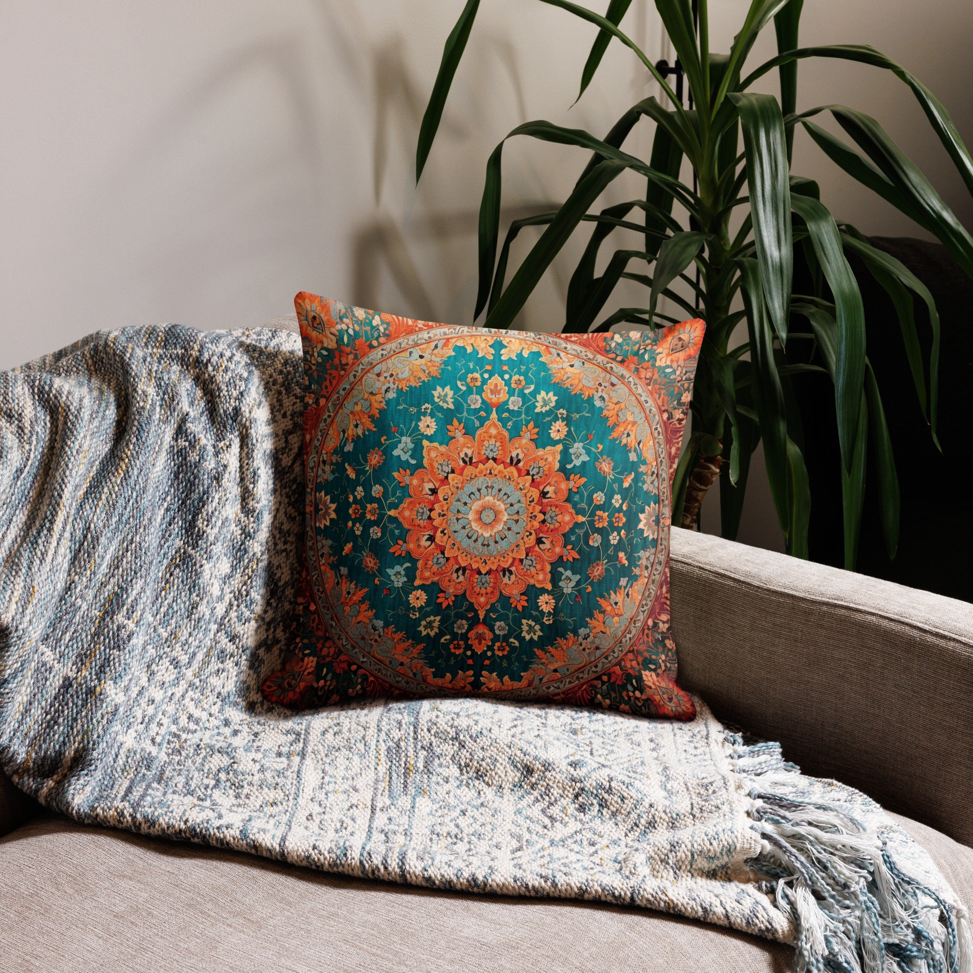 Bohemian Pillow Cover With Insert, Persian Rug Design Pillow, Bed