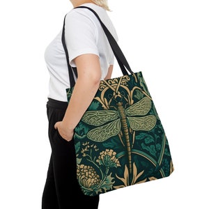 Dragonfly Bag - Tote Bag, William Morris Inspired Aesthetic Tote Bag, Cottagecore Bag, Floral Tote Bag, Forestcore Bag, Stylish Shopping Bag
