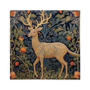 Deer In The Forest Pillow Cover ONLY, William Morris Inspired Pillow Cover, Cottagecore, Forestcore, Decorative Floral Botanical Pillow