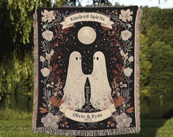 Personalized Gothic Ghost Couple Blanket | Cottagecore Valentine's Gift, Custom Woodland Tapestry, Unique Anniversary Keepsake Woven Throw