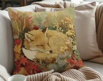 Fall Fox Pillow Cover with Insert: Woodland Animal Home Decor