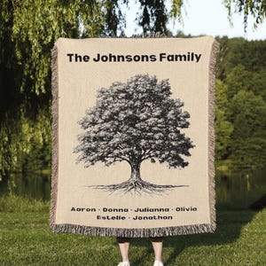 Family Tree of Life Blanket, Custom Sentimental Family Gift, Personalized Tapestry, Thoughtful Gift For Grandma, Meaningful Family Gift