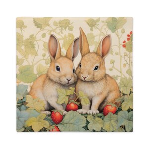Two Adorable Rabbits Forest Pillow Case ONLY, Woodland Home Decor, Wildlife William Morris Inspired Art, Nature Lover Gift, Farmhouse Pillow