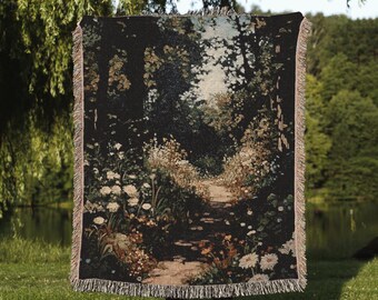 Enchanted Forest Path Woven Blanket, Dark Fairycore Tapestry, Woodland Nature Throw, Gothic Botanical Decor, Victorian Aesthetic Blanket 3