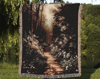Dark Forest Path Woven Blanket, Fairycore Woodland Tapestry, Renaissance Art Throw, Gothic Nature-Inspired Decor, Victorian Gothic Blanket 2