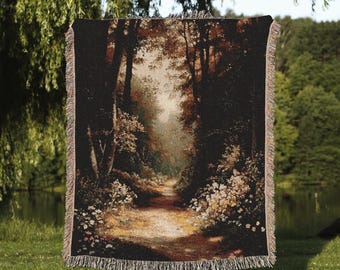 Dark Fairycore Woodland Woven Blanket, Renaissance Art Tapestry, Victorian Gothic Aesthetic Throw, Botanical Forest Decor, Fairycore Gift 1