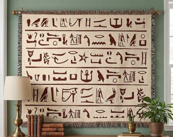 Tapiz egipcio, tapiz de pared del antiguo Egipto, tapiz de pared tejido estilo antiguo con jeroglíficos, decoración con símbolos de faraones.