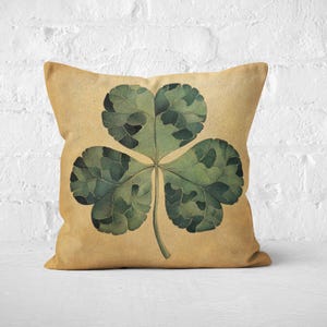 Vintage Clover Throw Pillow Cover + Insert, St. Patrick’s Day Throw, Rustic Irish Decor, Lucky Shamrock Cushion, Aged Crackle Art Accent