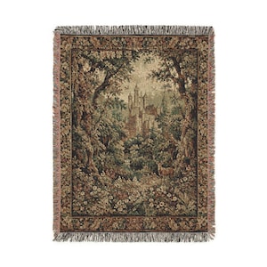 Medieval Forest Castle Tapestry, Gothic Verdure Wall Hanging, Extra Large Vintage Castlecore Wall Decor 52'' × 37''