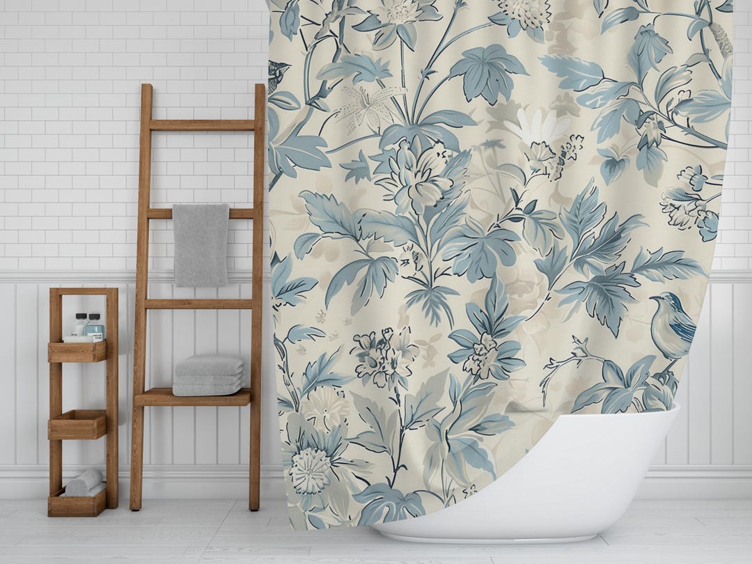 Elegant Taupe and Blue Shower Curtain, Gray Bathroom Decor, Neutral ...