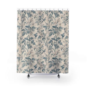 Elegant Taupe and Blue Shower Curtain, Blush Bathroom Decor, Neutral ...