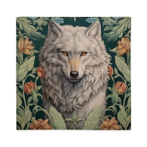 William Morris Inspired Gray Wolf in Forest Pillow Case ONLY, Decorative Pillow, Cottagecore, Forestcore, Floral Botanical Throw Pillow