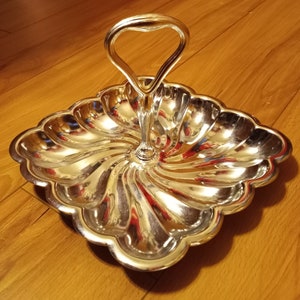 Vintage Mid Century Aluminum Candy or Nut Dish with Silver Handle