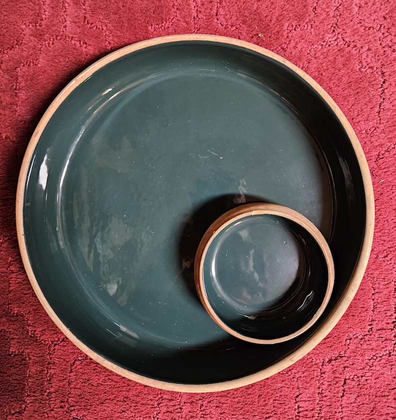 Handmade Teal Stoneware Chip & Dip Server Rustic Studio Pottery