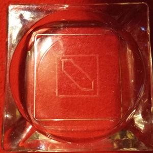 Vintage 3.5 inch Square Clear Glass 4 Slot Ashtray w/ Oblong Pointed end Shape in Middle
