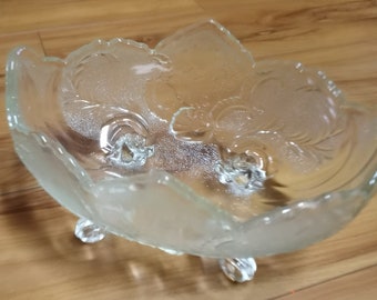 Vintage Etched Glass Pedestal Fruit Bowl, 10" Diameter