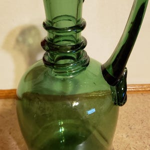 Vintage French Green Glass Hand Blown Wine Jug or Carafe