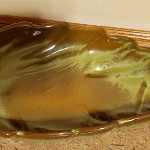Vintage Frankoma Pottery #226 Prairie Green Leaf Serving Bowl/Dish/Trinkets 12&quot;