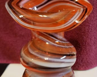 Vintage WV art glass hand blown Jack in the pulpit vase multicolor swirl pattern 9"