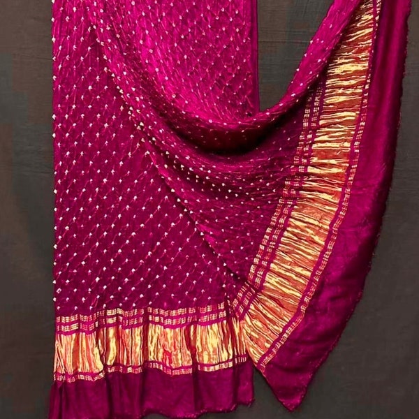 Pure Gaji Silk Dupatta, Handmade Bandhani Dupatta, Potli Original Bandhani Dupatta,2 Side Lagdi Pata With Pure Gajji Silk Dupatta