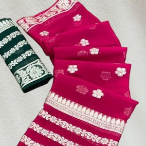 Buy Viscose Georgette Online In India,Floral Butta Saree,Elegent Indian Saree,Sarees Collection