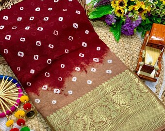 Handcrafted Bandhani Saree: Pure Georgette Tie-Dye with Zari Border