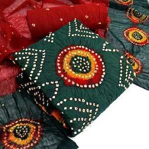 Handmade Cotton Bandhani Suit: Unstitched Tie Dye Dress Material