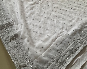 White Color Georgette Silver Zari Embroidery Work With Stone Work Saree,Buy Designer White Saree online USA, UK, AUS,Buy White Saree Online