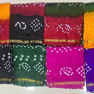 Saree bandhani en soie douce de marque pour femmes avec sari bandhani en soie Bandhej kacchi artisanal traditionnel