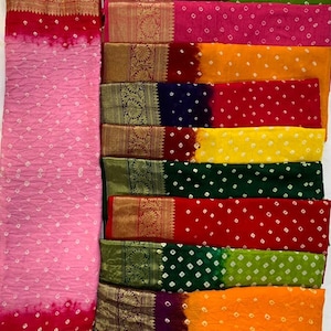Bandhej Silk Saree: Kanchipuram Zari Weaving, Big Border