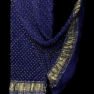 Pure Gaji Silk Dupatta, Handmade Bandhani Dupatta, Potli Original Bandhani Dupatta,2 Side Lagdi Pata With Pure Gaji Silk Dupatta