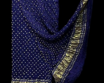 Bandhani dupatta fait main : pure soie Gaji, Lagdi Pata sur les 2 faces