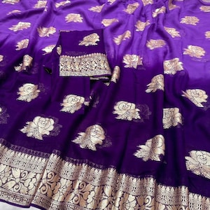 Viscose Georgette Saree,2D Color Saree,Indian Traditional Saree