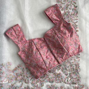 Sari en organza doux, sari brodé fantaisie, sari à bordure découpée, sari pour tenue de soirée