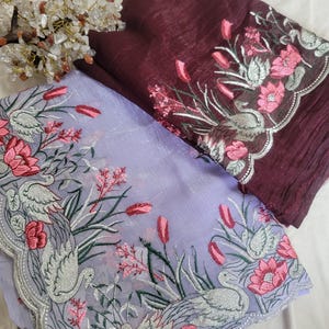 Saree en organza de soie,Sari à broderies épaisses,Sari pour tenues de soirée,Sari fait main,Sari pour les États-Unis