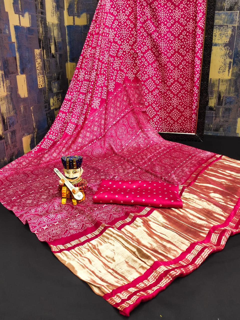 Heavy Ghazi Silk White Concept Bandhani Saree main image 1
