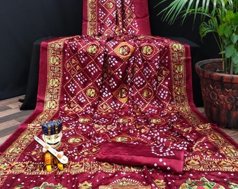 Designer Pure Gajji Silk Bandhani Saree Gajji Silk Saree Online Gaji Silk Saree Dupatta Bandhani Buy Gajji Silk Online In India usa fast