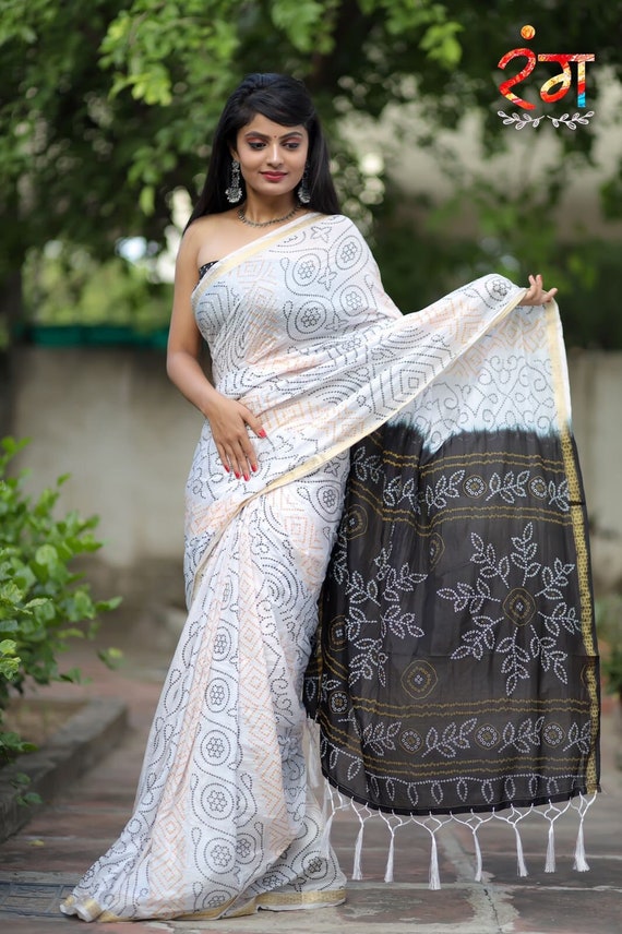 White bandhani clearance saree