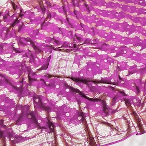 Viscose Georgette Saree: Rich Zari Weaving Border