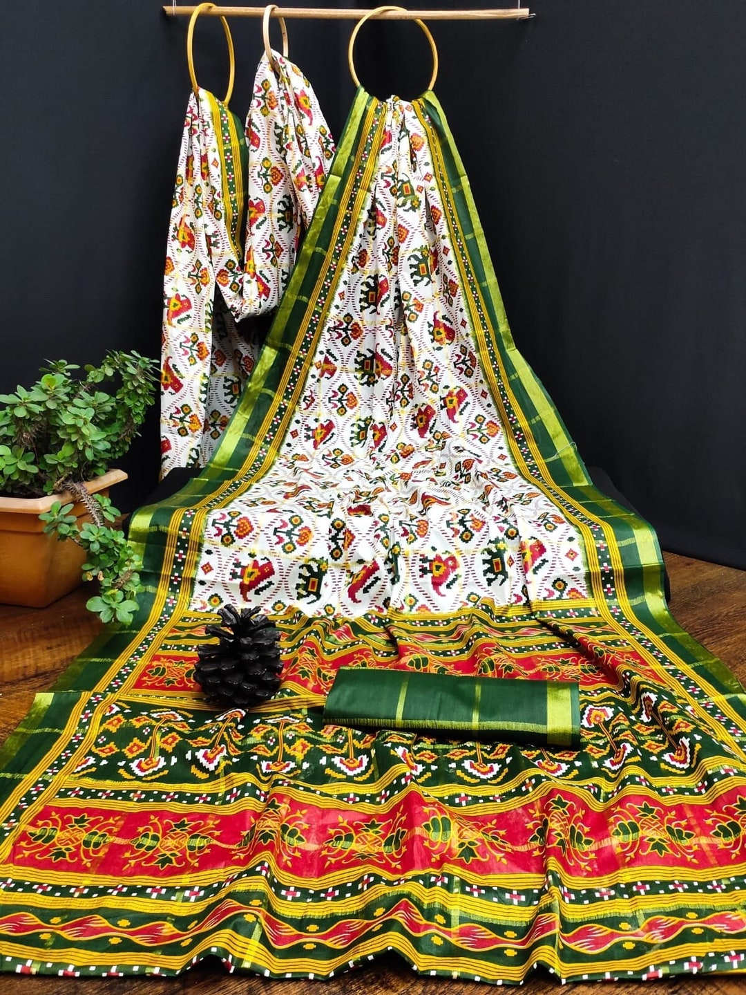 Vintage Sari 100 Pure Cotton Brown Patan Patola Print Sarees 5yd Craft