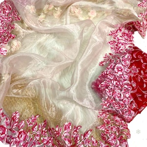 Sari de créateur en organza,Sari de créateur,Sari de broderie fantaisie,Sari à bordure découpée,Sari pour tenue de soirée