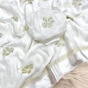 Embroidered Chiffon Darbari Saree: Royal Georgette Party Wear