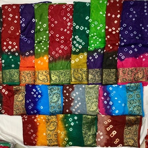 Bandhani Sarees,Handcrafted Traditional Bandhani Saree,Bandhej / Chunri / Gaji Silk Bandhani SareesWomen's Khadi Print Bandhani Saree