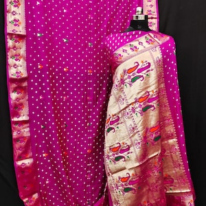 Paithani With Bandhej Collection ,Handcrafted Traditional Bandhani Saree,Bandhej Bandhani Sarees Online,Designer Saree,Bandhani Saree