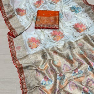 Latest Dola Silk Saree,Rich Pallu Saree,Saree For Wedding,Embroidered Border Saree
