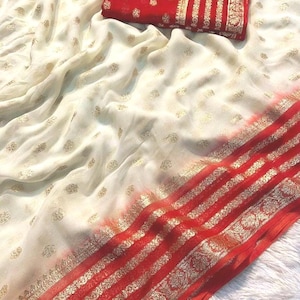 Viscose Georgette Bollywood Saree: Lurex Zari Weaving, Jaipur Dyeing