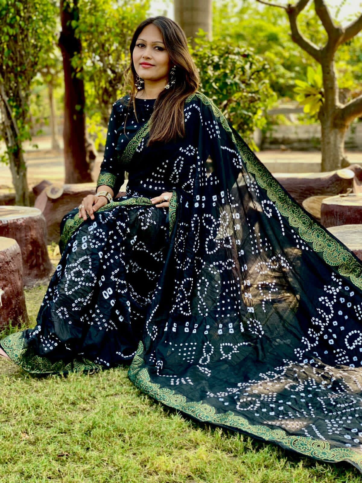 Women's Designer Soft Silk Bandhani Saree With Traditonal Handcrafted Hand  Bandhej Kacchi Silk Saree 