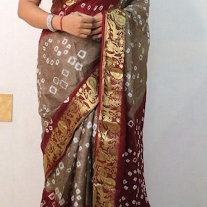 Handcrafted Bandhani Silk Saree: Zari Weaving, Traditional Gujarati Design