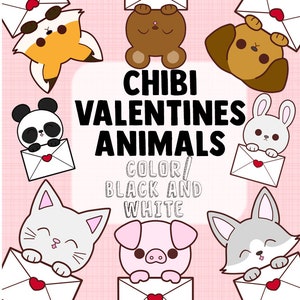 Chibi Valentine Animals Clipart - PNG/SVG - 300 dpi