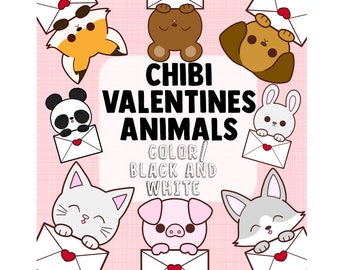 Chibi Valentine Animals Clipart - PNG/SVG - 300 dpi